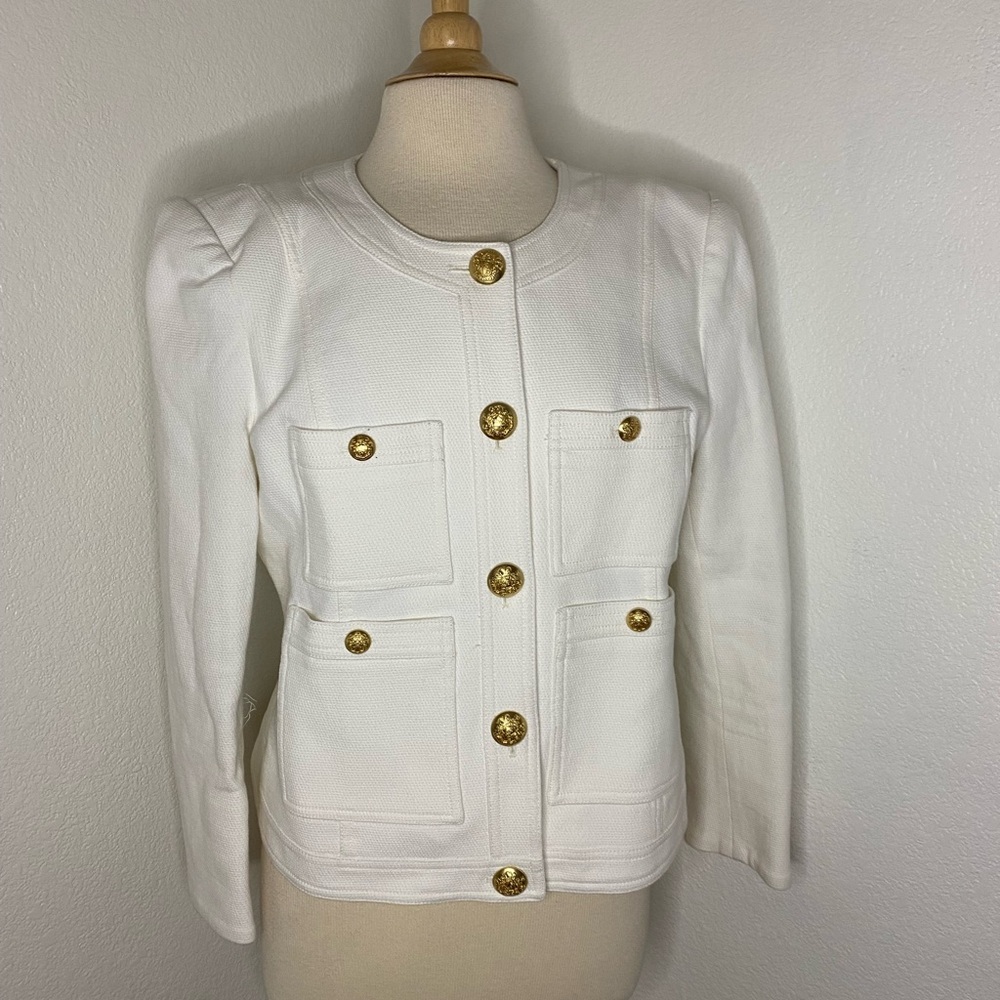 Veronica Beard Women’s White Textured Button-Front Jacket with Gold Buttons - Picture 2 of 10